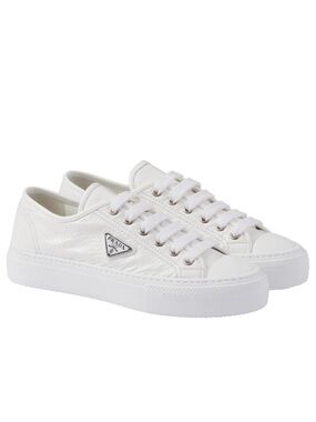 Prada White Leather Low-Top Lace-Up Sneakers